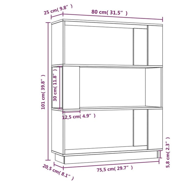 vidaXL Bokhylle/romdeler 80x25x101 cm heltre furu