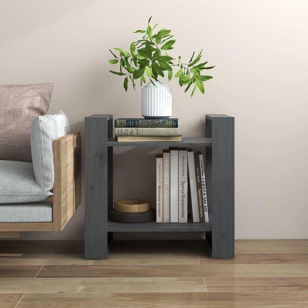 vidaXL Bokhylla/rumsavdelare grå 60x35x57 cm massiv furu