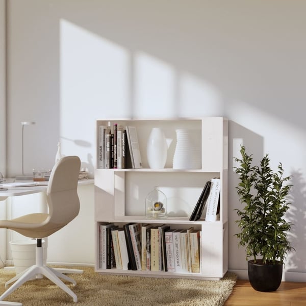 vidaXL bogreol/rumdeler 80x25x101 cm massivt fyrretræ hvid