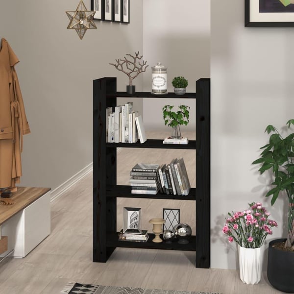 vidaXL bogreol/rumdeler 80x35x125 cm massivt fyrretræ sort