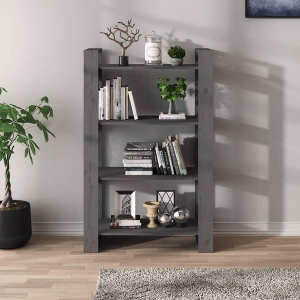 vidaXL Bokhylla/rumsavdelare grå 80x35x125 cm massiv furu