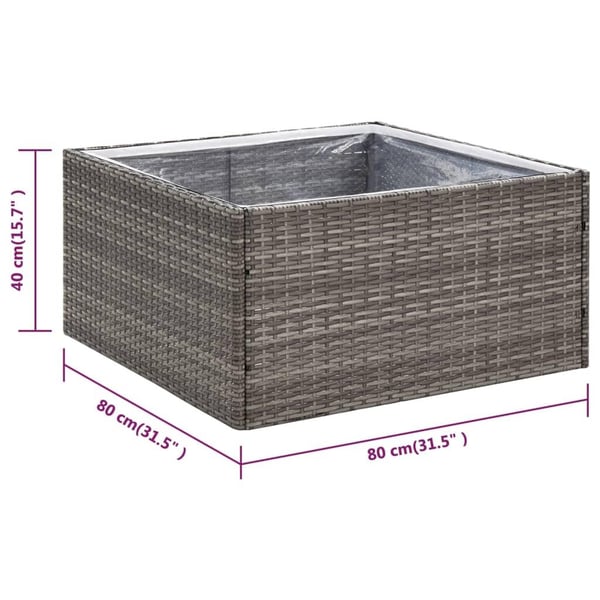 vidaXL Kukkalaatikko harmaa 80x80x40 cm polyrottinki