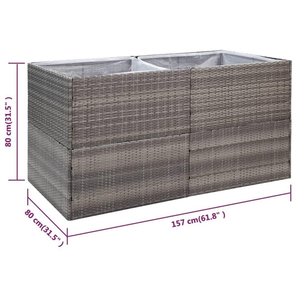 vidaXL Kukkalaatikko harmaa 157x80x80 cm polyrottinki
