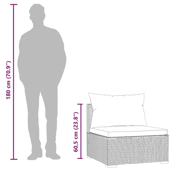 vidaXL midtermodul til modulsofa med hynder polyrattan sort