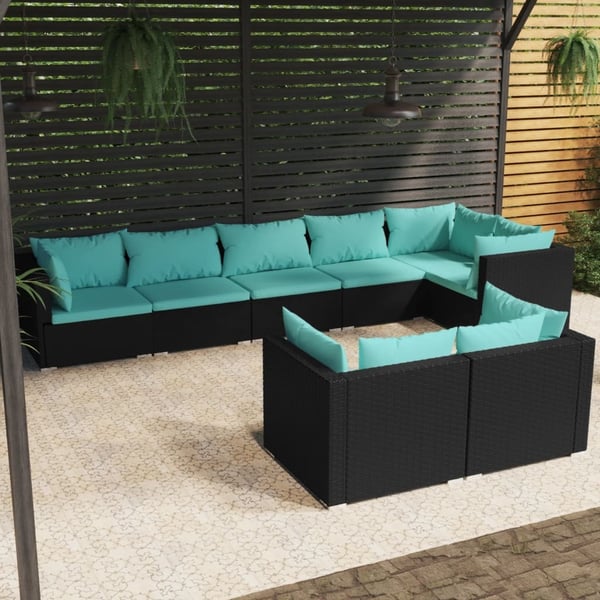 vidaXL loungesæt til haven 8 dele med hynder polyrattan sort