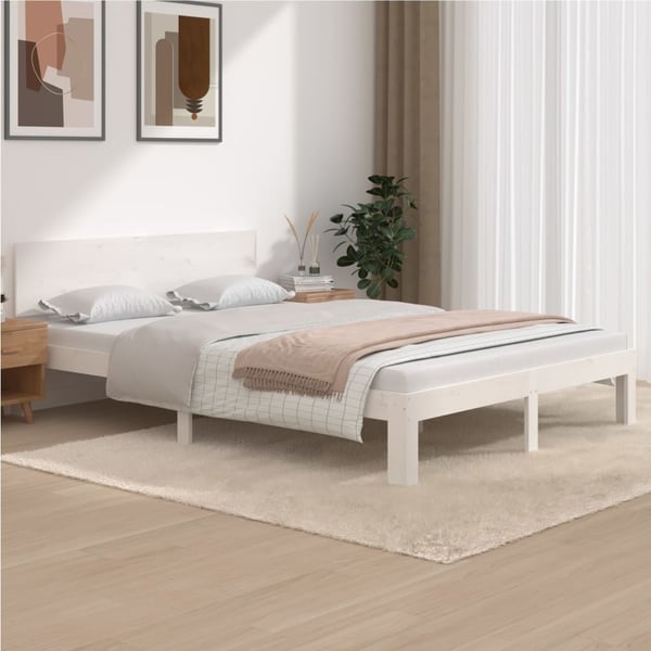 vidaXL sengeramme 140x200 cm massivt fyrretræ hvid