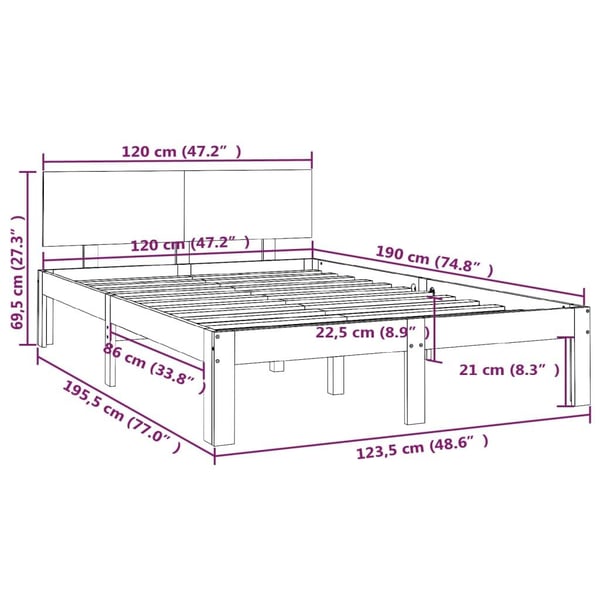 vidaXL Sengeramme heltre 120x190 cm Small Double