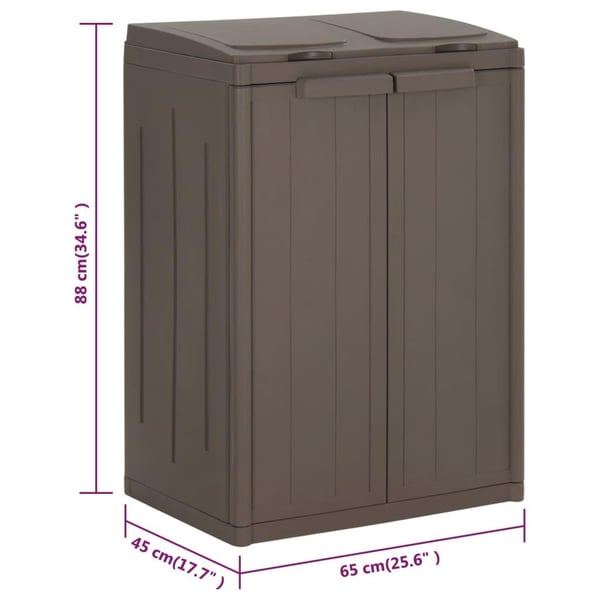 vidaXL Søppelbøtte med 2 dører brun 65x45x88 cm PP
