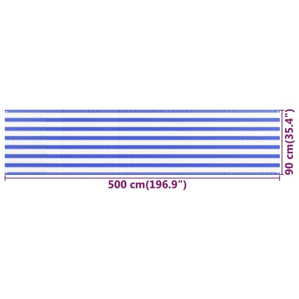 vidaXL Balkongskjerm blå og hvit 90x500 cm HDPE