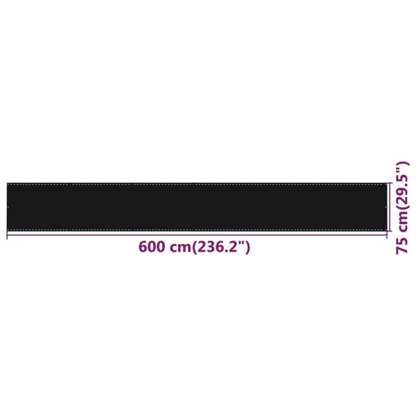 vidaXL altanafskærmning 75x600 cm HDPE sort