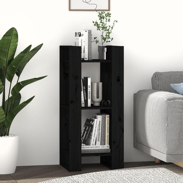 vidaXL bogreol/rumdeler 41x35x91 cm massivt fyrretræ sort