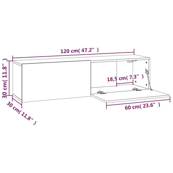 vidaXL væghængt tv-bord 120x30x30 cm konstrueret træ brunt egetræ