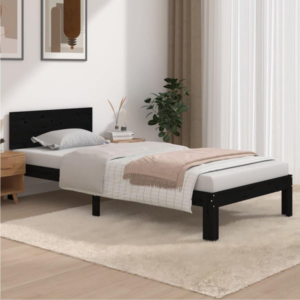 vidaXL Sängynrunko musta täysi mänty 90x200 cm
