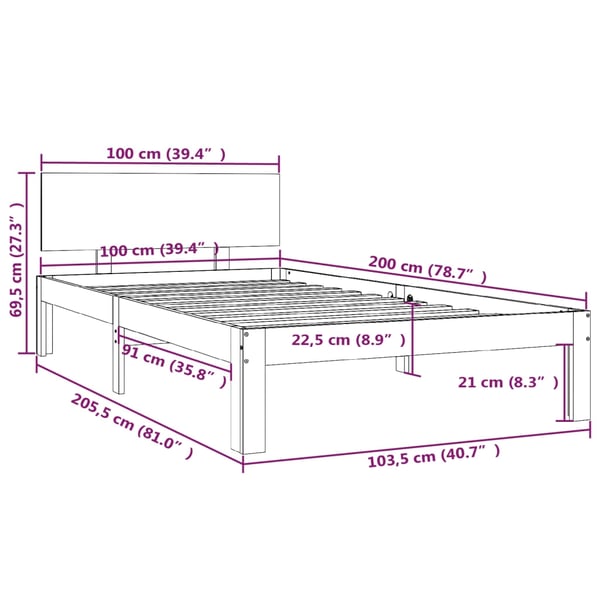 vidaXL Sengeramme hvit heltre furu 100x200 cm
