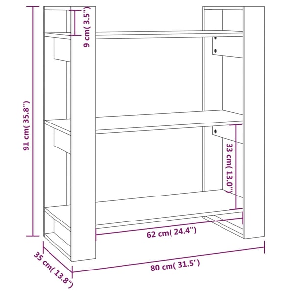 vidaXL Bokhylle/romdeler hvit 80x35x91 cm heltre furu