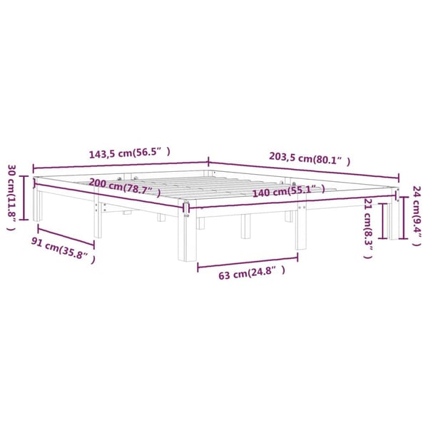 vidaXL Sengeramme heltre furu 140x200 cm