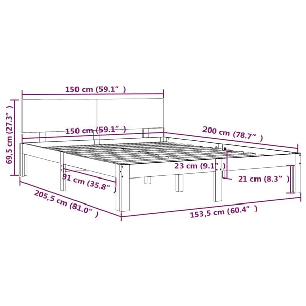 vidaXL Sengeramme hvit heltre 150x200 cm King Size