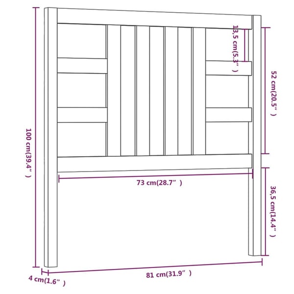 vidaXL Sengegavl svart 81x4x100 cm heltre furu