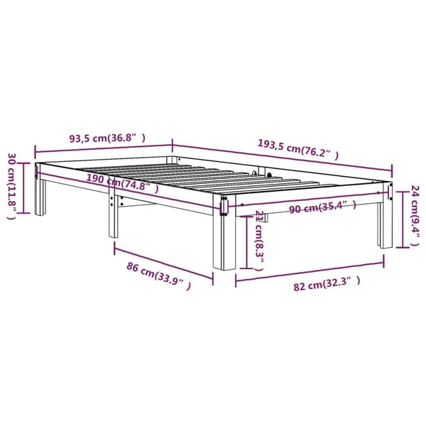 vidaXL Sengeramme heltre furu 90x190 cm Single