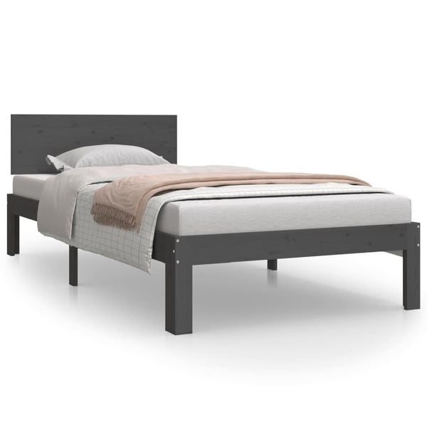 vidaXL sengeramme 90x200 cm massivt fyrretræ grå
