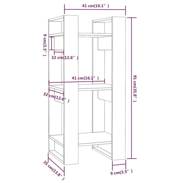 vidaXL bogreol/rumdeler 41x35x91 cm massivt fyrretræ hvid