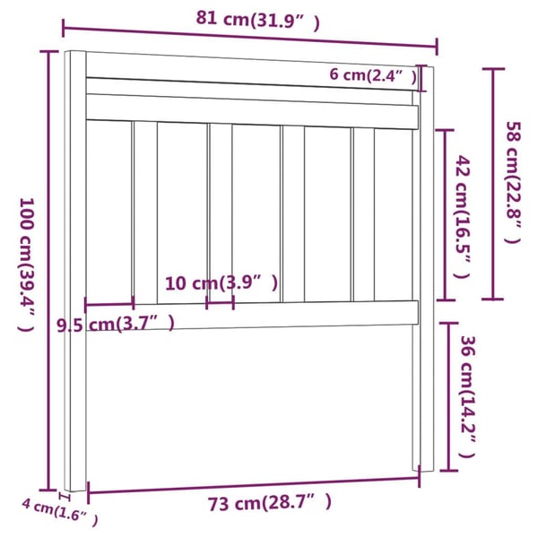 vidaXL Sengegavl svart 81x4x100 cm heltre furu