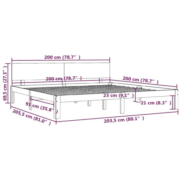 vidaXL Sengeramme heltre furu 200x200 cm