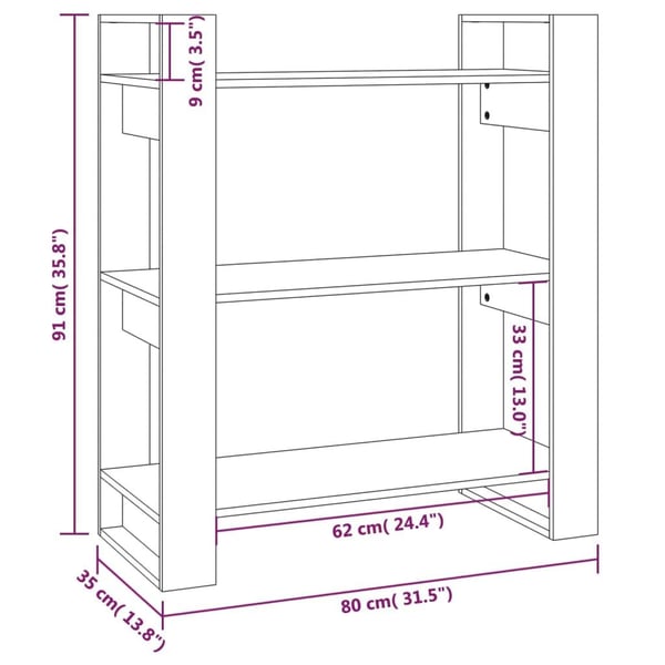 vidaXL bogreol/rumdeler 80x35x91 cm massivt fyrretræ grå