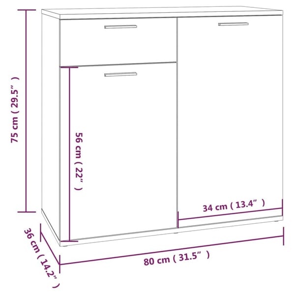 vidaXL Skjenk grå sonoma 80x36x75 cm konstruert tre