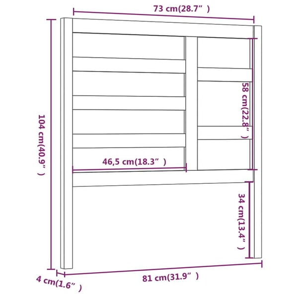vidaXL Sengegavl honningbrun 81x4x104 cm heltre furu