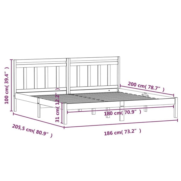vidaXL Sengeramme hvit heltre 180x200 cm 6FT Super King