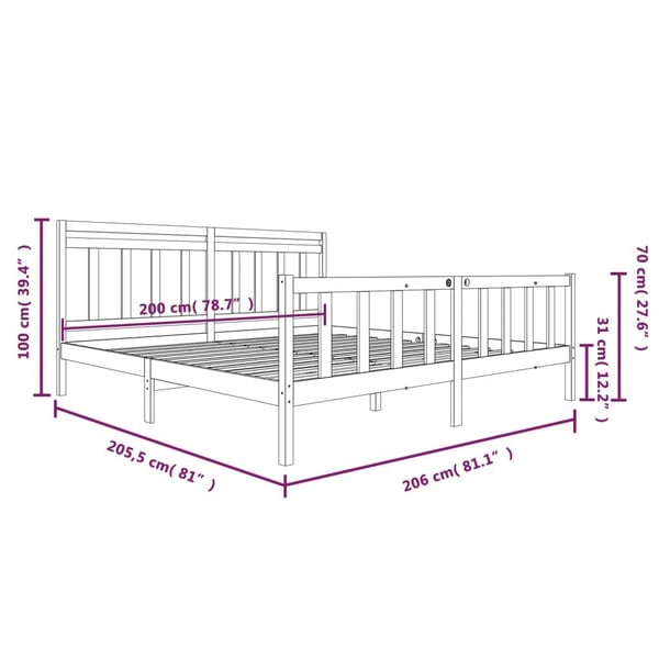 vidaXL Sengeramme svart heltre 200x200 cm
