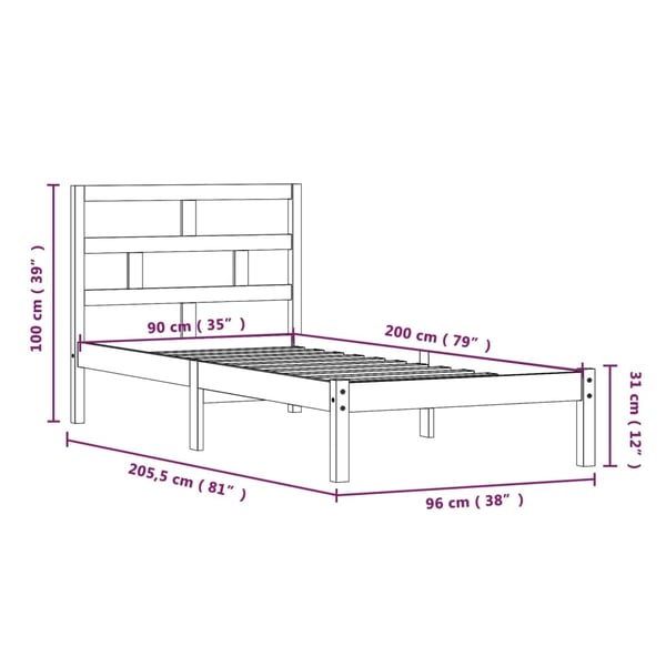 vidaXL Sengeramme heltre furu 90x200 cm