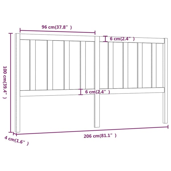 vidaXL Sengegavl svart 206x4x100 cm heltre furu