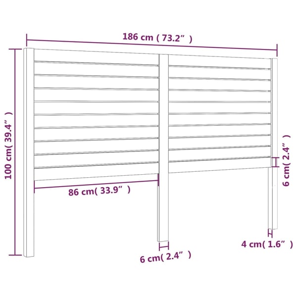vidaXL Sengegavl svart 186x4x100 cm heltre furu