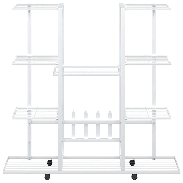vidaXL Blomsterstativ med hjul 94,5x24,5x91,5 cm hvit jern