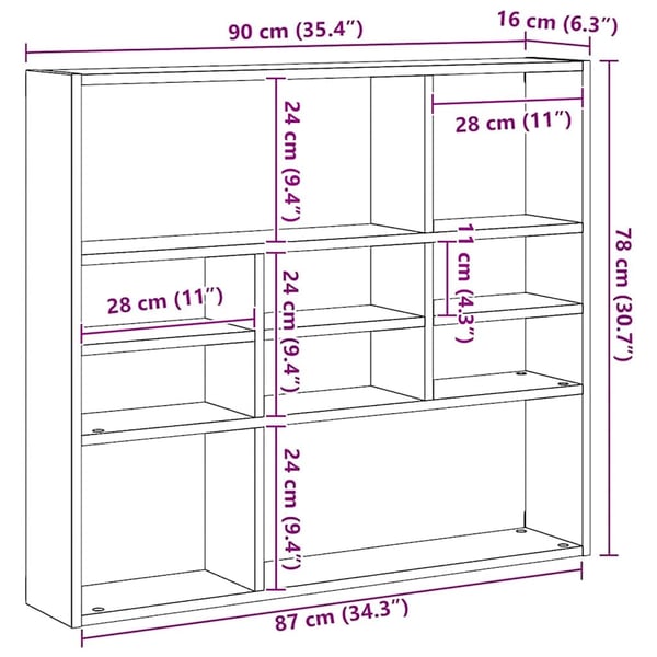 vidaXL Vegghylle røkt eik 90x16x78 cm konstruert tre