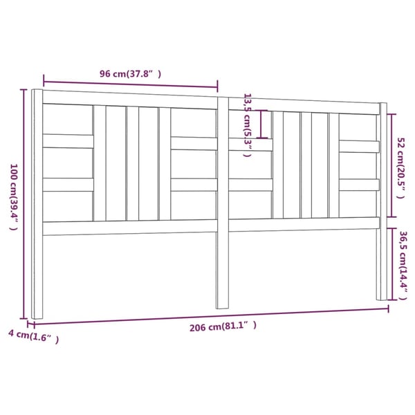 vidaXL Sengegavl svart 206x4x100 cm heltre furu