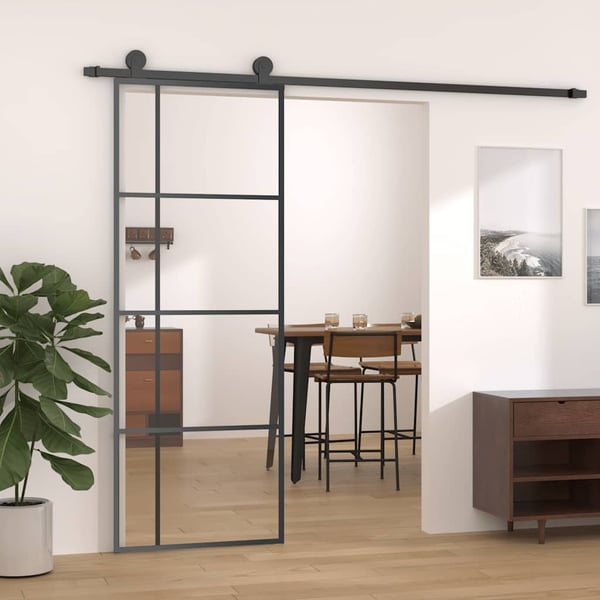 vidaXL Skyvedør ESG-glass og aluminium 76x205 cm svart