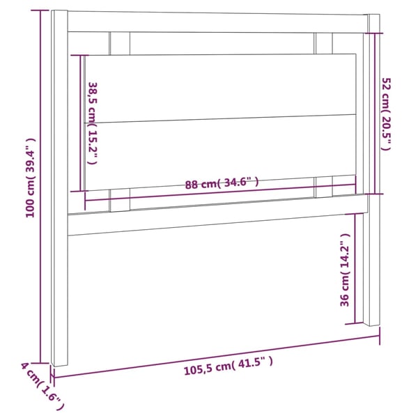 vidaXL Sengegavl 105,5x4x100 cm heltre furu