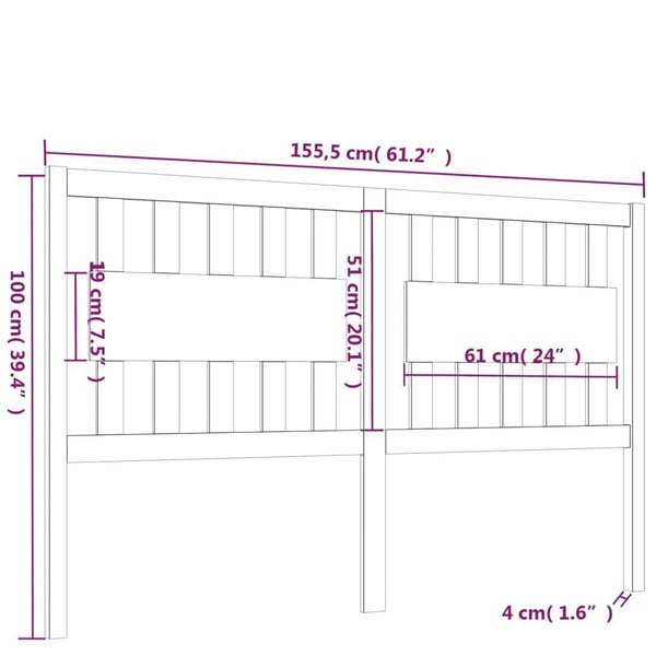 vidaXL Sengegavl hvit 155,5x4x100 cm heltre furu