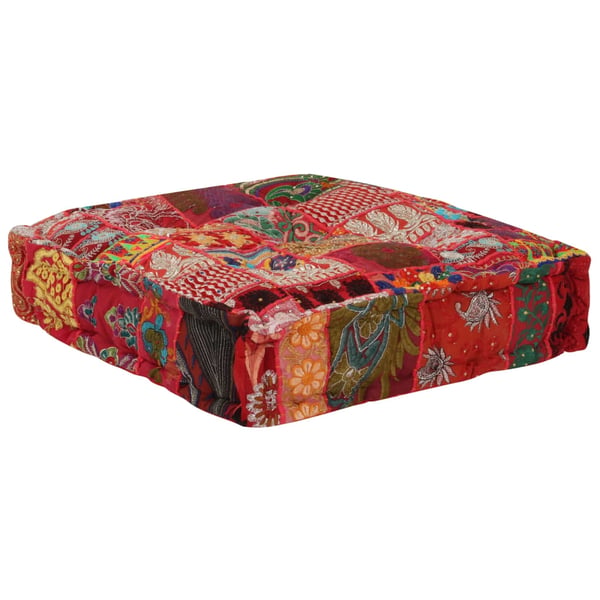vidaXL puffe med patchwork firkantet bomuld håndlavet 50 x 50 x 12 cm rød