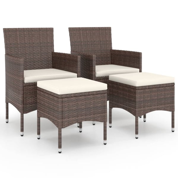 vidaXL havestole med skamler 4 dele polyrattan brun
