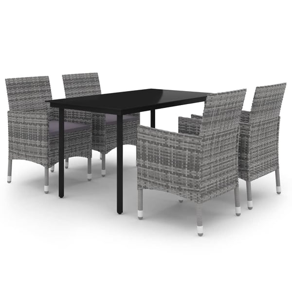 vidaXL spisebordssæt til haven 5 dele med hynder polyrattan og glas