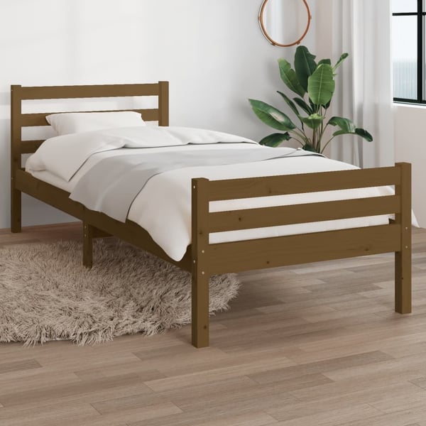 vidaXL Sengeramme honningbrun heltre 75x190 cm Small Single