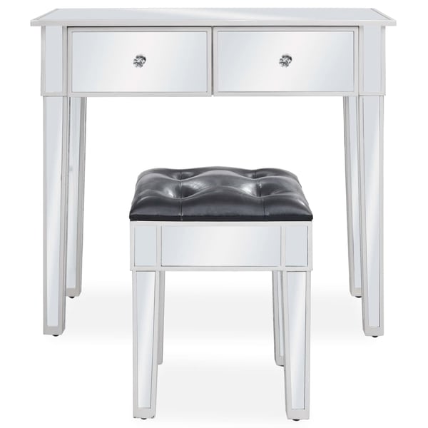 vidaXL Sminkbord med pall spegellådor MDF och glas