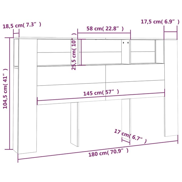 vidaXL Sengegavlskap hvit 180x18,5x104,5 cm