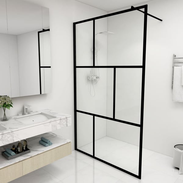 vidaXL brusevæg med hærdet glas 115x195 cm sort