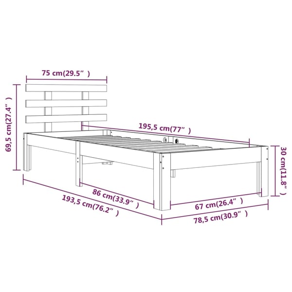 vidaXL Sengeramme hvit heltre 75x190 cm Small Single