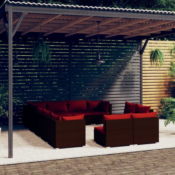 vidaXL loungesæt til haven 12 dele med hynder polyrattan brun
